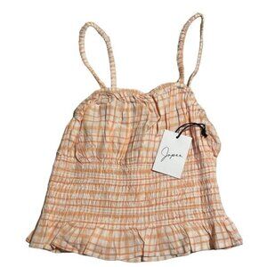Japna Crop Top elastic Midriff NWT  Orange Plaid Womens M